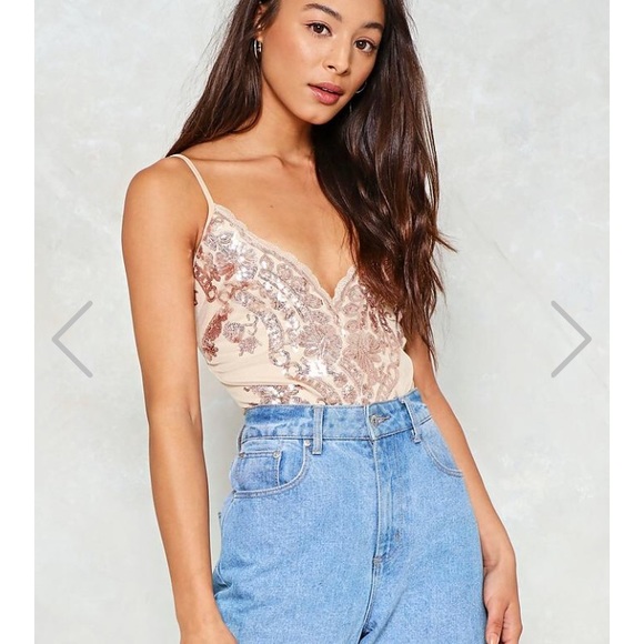 Nasty Gal Tops - 💎Champagne Gold sequined body suit💎